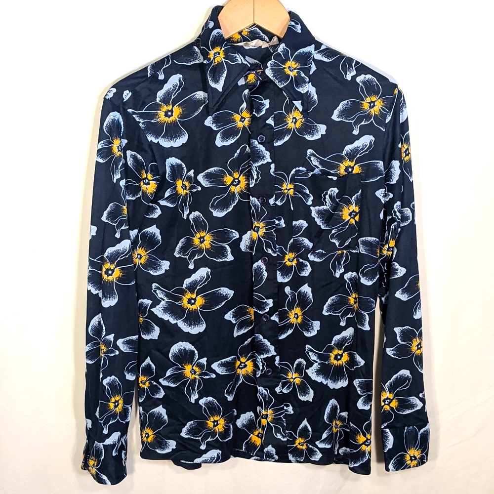 Vintage Sears Men's Store navy disco shirt